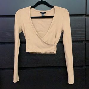 Forever21 US Medium tan long sleeve knit crop top shirt